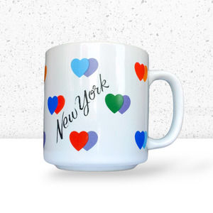 Vintage 80s Multicolored Hearts New York Souvenir Ceramic Mug